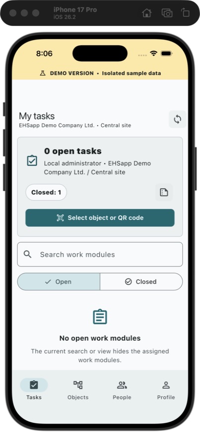 EHSapp mobil feladatlista